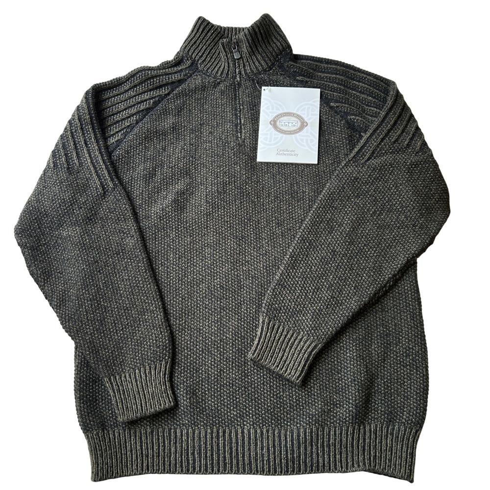 NWT Aran Sweater Market Fisherman XXL Green Lambswool 1/4 Zip
